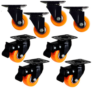 8 PCS 2" 50 mm heavy duty caster wheels 400 kg load 4 with brakes - OzSupply - Hardware, Spare Parts, Accessories