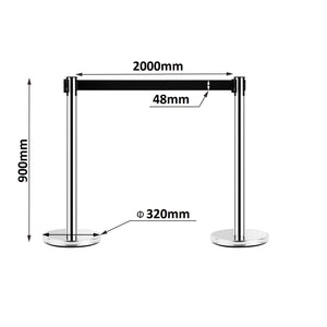 2PCS Chrome Crowd Retractable Queue Barriers 2m Black Strip - OzSupply - Hardware, Spare Parts, Accessories