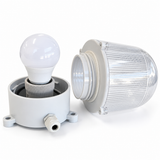 Weatherproof coolroom light opened to show replaceable E27 globe