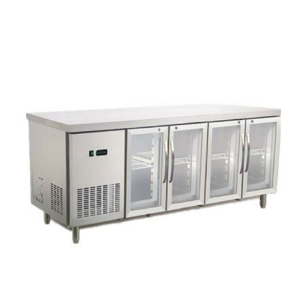 Commercial 4 Glass Door 450L Worktop Bench Refrigerator 304 Stainless Steel - OzSupply - Hardware, Spare Parts, Accessories