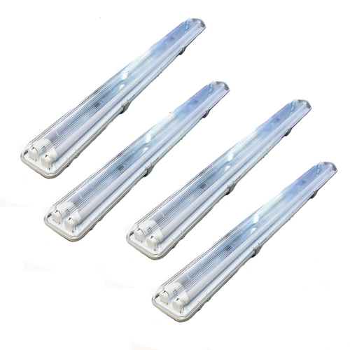 4x 1200mm Weatherproof IP65 LED Twin Tube Light Fittings