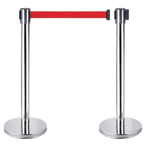 2PCS Chrome Crowd Retractable Queue Barriers 3m Red Strip - OzSupply - Hardware, Spare Parts, Accessories