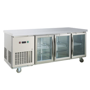 Commercial Worktop Bench Fridge 3 Glass Door 380L Stainless Steel Refrigerator - OzSupply - Hardware, Spare Parts, Accessories