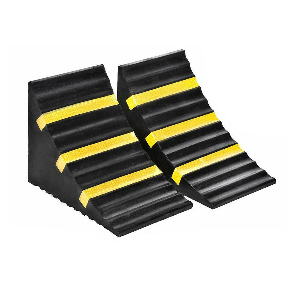 4 Pack Heavy Duty Rubber Wheel Chocks With Rope - Secure Your RV, Trailer, Truck & More